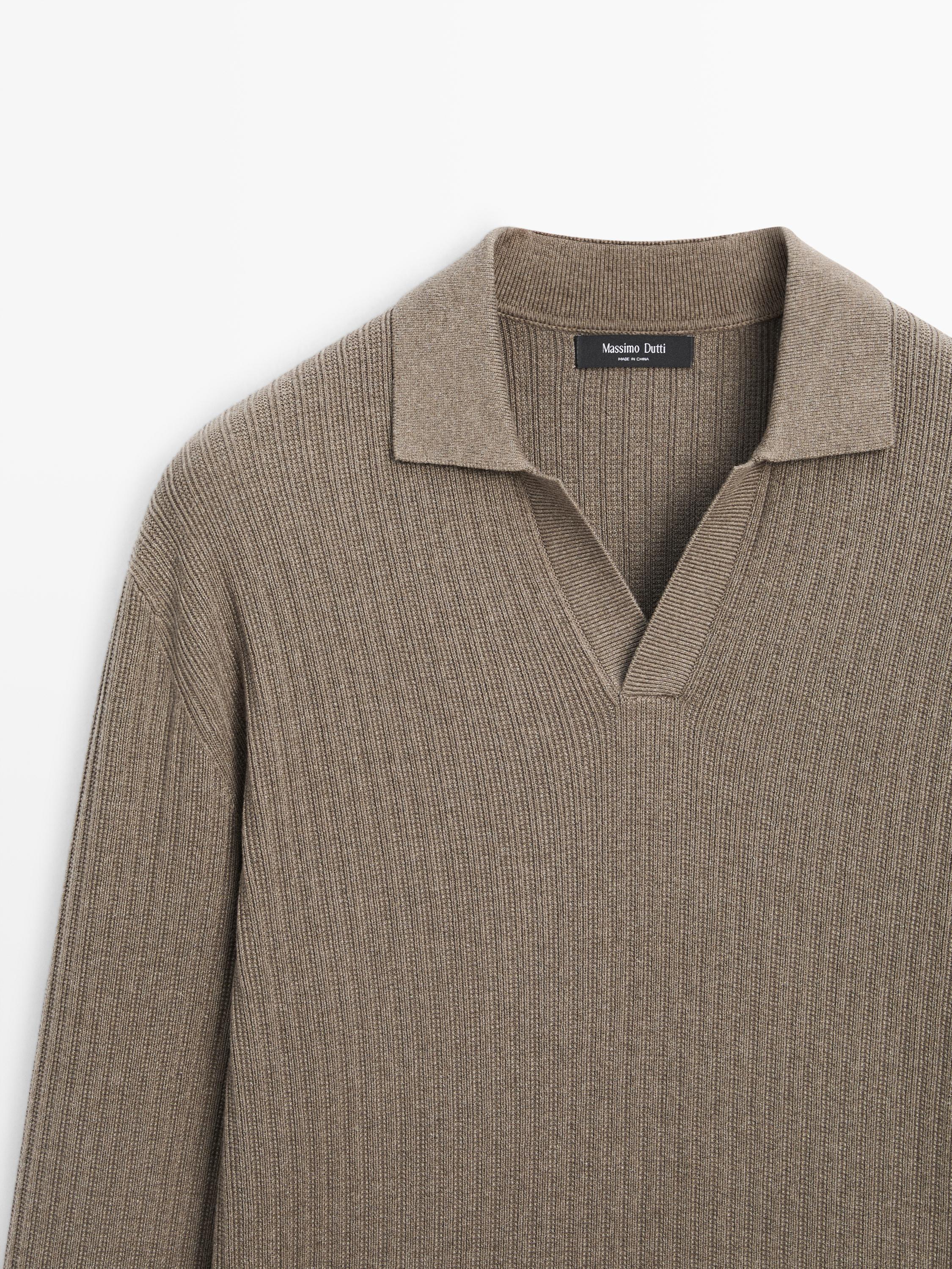 Cotton blend knit polo sweater